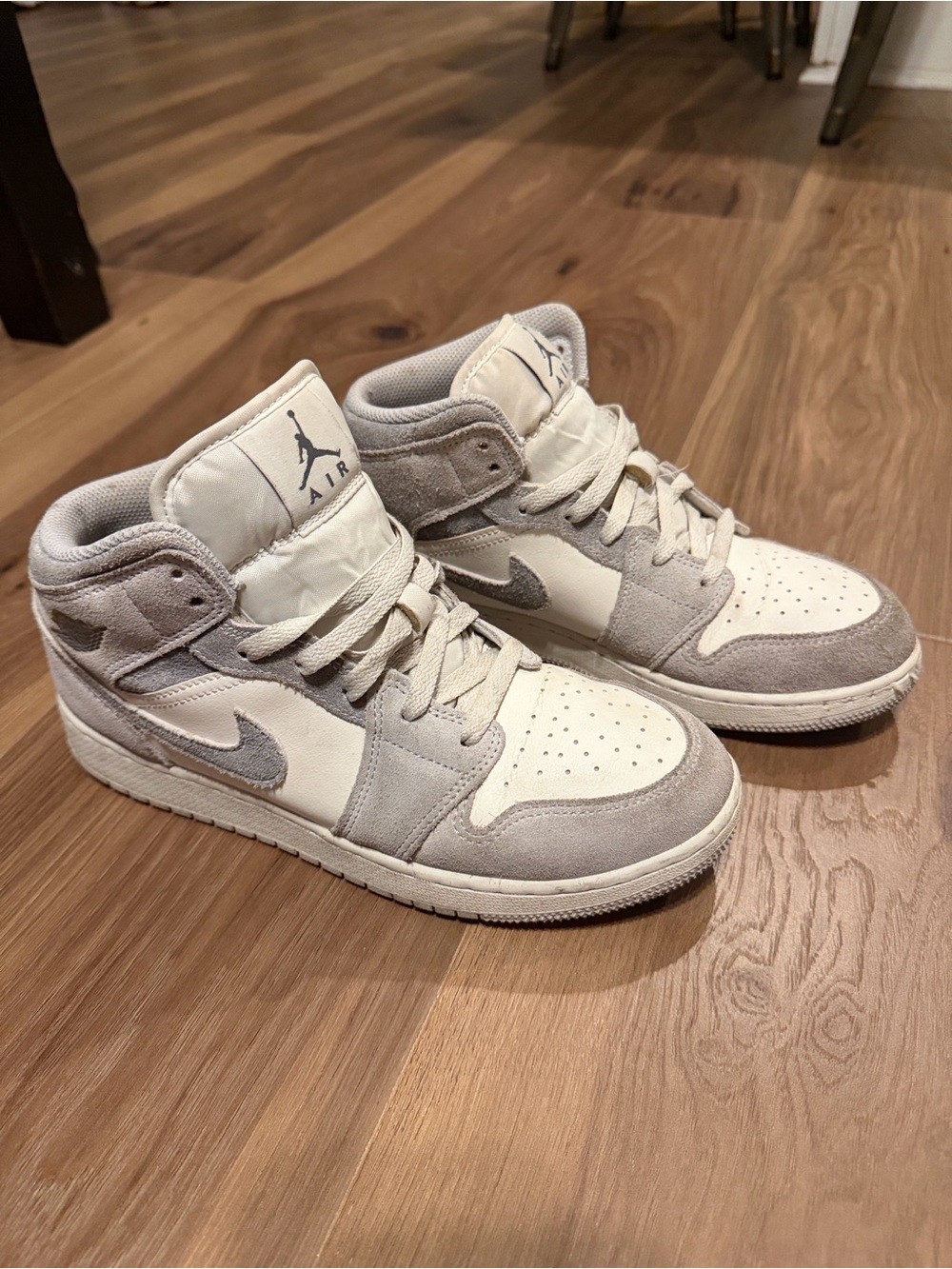 Nike Air Jordan 1 Mid White & Light Gray Suede Men's Sneakers